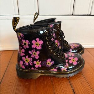 Dr. Martens Black Boots with Pink and Purple Floral Design